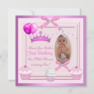 Invitación Cumpleaños de 1er Cumpleaños Niña Cupcakes Rosados