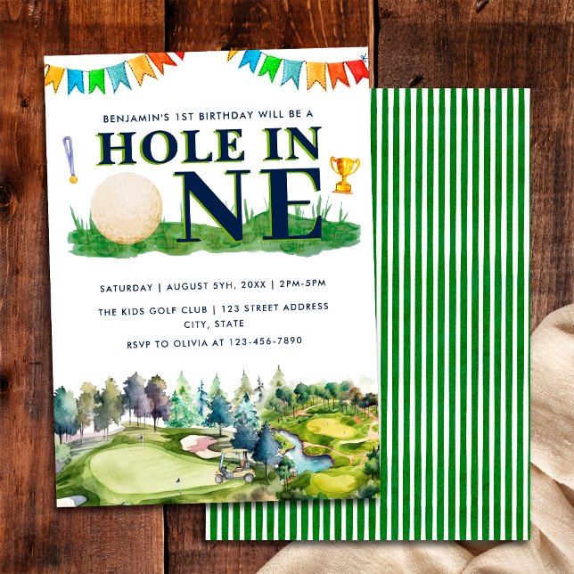 Invitación Cumpleaños de 1er Hoyo en Uno Golf Cumpleaños Par- (Front / Back)