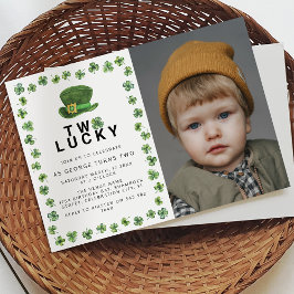 Invitación Cumpleaños de 2 años con foto de dos tréboles de l