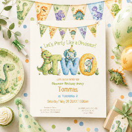 Invitación Cumpleaños de 2 años con tema de dinosaurio lindo