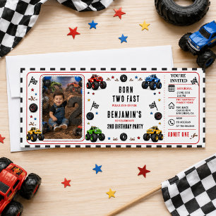 Invitación Cumpleaños de 2 años de Dos Camiones Monstruo Rápi