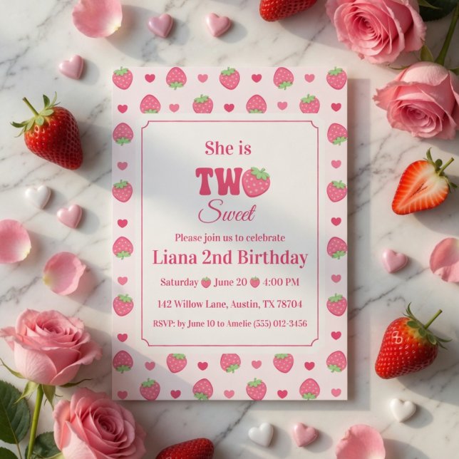 Invitación Cumpleaños de 2 años de Dos Dulces Niñas Fresas Ro (Subido por el creador)