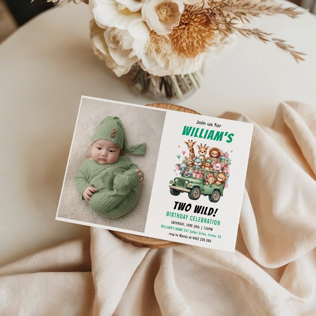 Invitación Cumpleaños de 2 años de fiesta de animales de safa (Two Wild Safari Animal 2nd Birthday Party Invitation
)