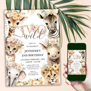 Invitación Cumpleaños de 2 años de niña con DOS animales de S