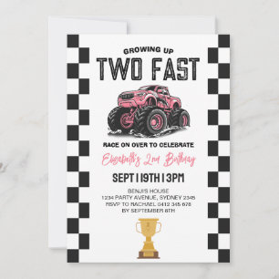 Invitación Cumpleaños de 2 años de Pink Girls Monster Truck