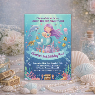 Invitación Cumpleaños de 2 años de Sirena Bajo el Mar Morado