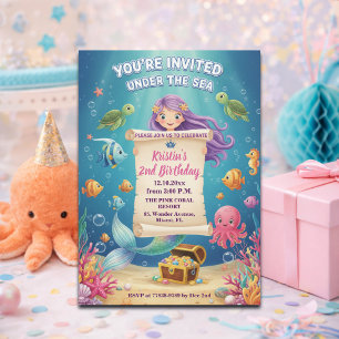 Invitación Cumpleaños de 2 años de Sirena Bajo el Mar Rosa