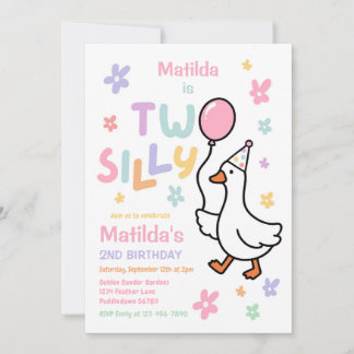 Invitación Cumpleaños de 2 años de Two Silly Goose Girl Paste