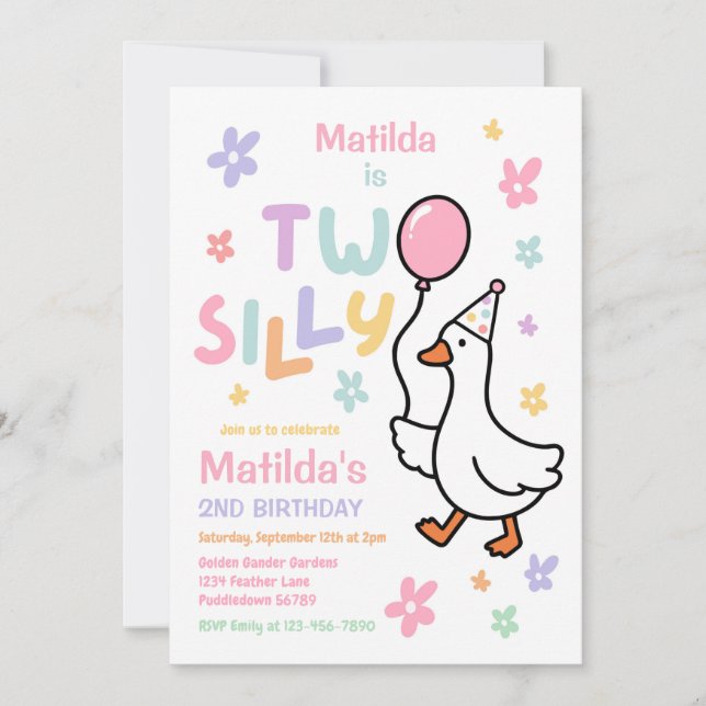 Invitación Cumpleaños de 2 años de Two Silly Goose Girl Paste (Anverso)