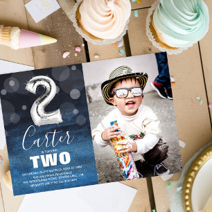Invitación Cumpleaños de 2 años Globo de Plata Fiesta de Fo