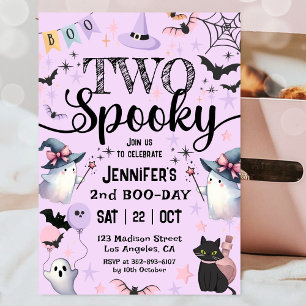 Invitación Cumpleaños de 2 años Spooky Ghost Purple Halloween