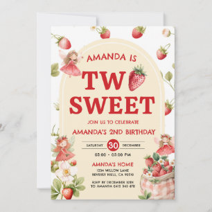 Invitación Cumpleaños de 2 años Two Sweet Strawberry