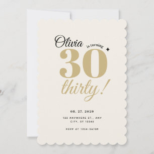 Invitación Cumpleaños de 30 años en dorado champán con voluta