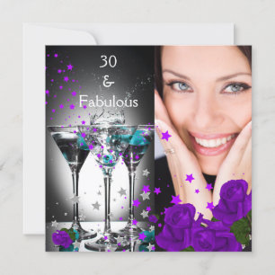 Invitación Cumpleaños de 30 años fabulosas rosas púrpura teal
