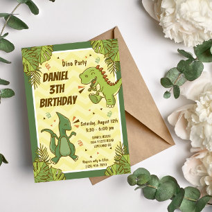 Invitación Cumpleaños de 3 años con dinosaurio para tres niño