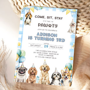 Invitación Cumpleaños de 3 años de Puppy Calling All Pawty An