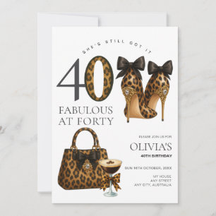 Invitación Cumpleaños de 40 fabuloso con estampado de leopard
