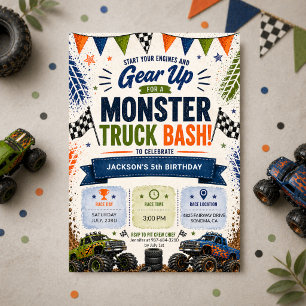 Invitación Cumpleaños de 4 años de Monster Truck para niños