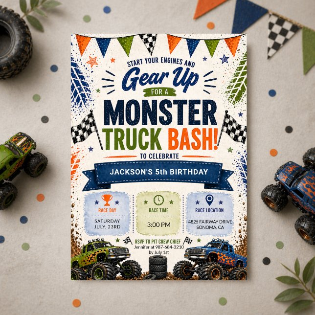 Invitación Cumpleaños de 4 años de Monster Truck para niños (Subido por el creador)