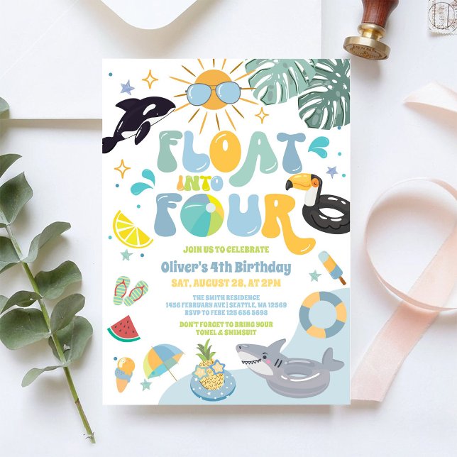 Invitación Cumpleaños De 4 Años Fiesta De Piscina Verano  (Subido por el creador)
