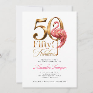 Invitación Cumpleaños de 50 años de flamencos rosados fabulos