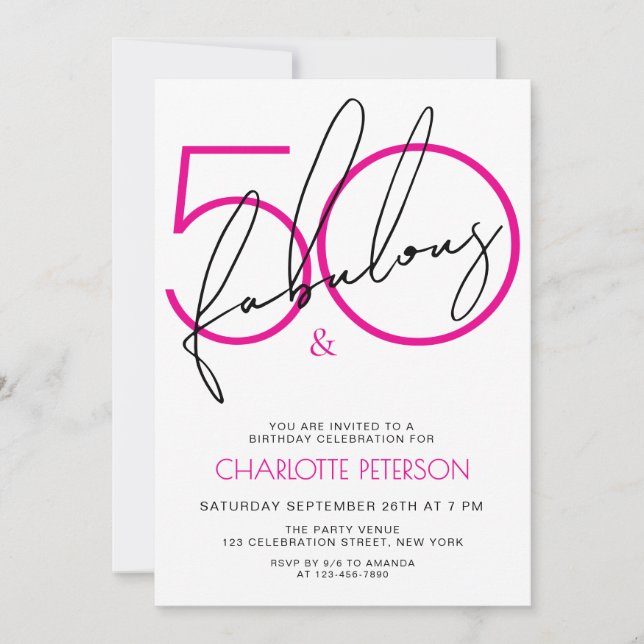 Invitación Cumpleaños de 50 años Fifty and Fabulous (Anverso)