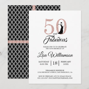 Invitación Cumpleaños de 50 años Glitter Rosa Rubor Fabuloso