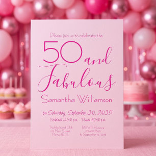Invitación Cumpleaños de 50 años Rosa Sonrojado Cincuenta y F