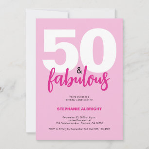 Invitación Cumpleaños de 50 años rosa sonrosado: cincuenta y 