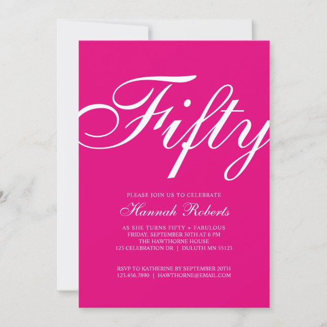 Invitación Cumpleaños de 50 años Rosa y Fabuloso (Anverso)