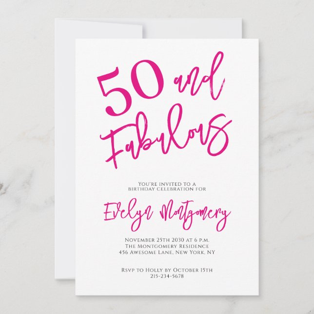 Invitación Cumpleaños de 50 años Rosa y Fabulosos  (Anverso)