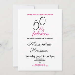 Invitación Cumpleaños de 50 años y fabuloso Fiesta Rosa