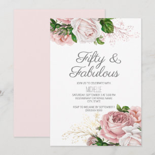 Invitación Cumpleaños de 50 años y fabuloso Rosa Floral