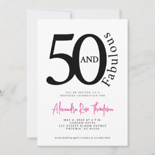 Invitación Cumpleaños de 50 y fabuloso guion rosa Fiesta de c