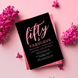 Invitación Cumpleaños de 50 y fabulosos Purpurinas negros y r