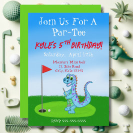 Invitación Cumpleaños de 5 años con tema de golf de dinosauri