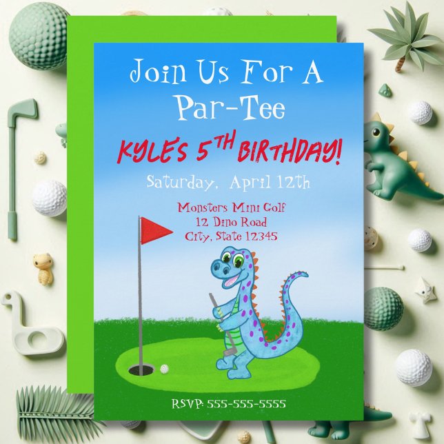 Invitación Cumpleaños de 5 años con tema de golf de dinosauri (Subido por el creador)