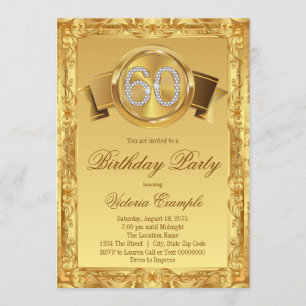 Invitación Cumpleaños de 60 años Gold Diamond Swirl Fancy