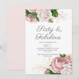Invitación Cumpleaños de 60 y fabuloso en Rosa Rubor Floral