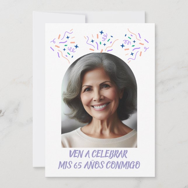 Invitación Cumpleaños de 65 años Fiesta con Foto (Anverso)
