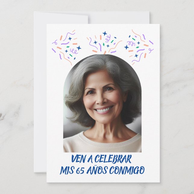 Invitación Cumpleaños de 65 años Fiesta con Foto (Anverso)