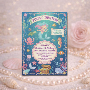 Invitación Cumpleaños de 6 años de sirena bajo el mar rosa