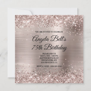 Invitación Cumpleaños de 75 años con brillo rosa champagne en