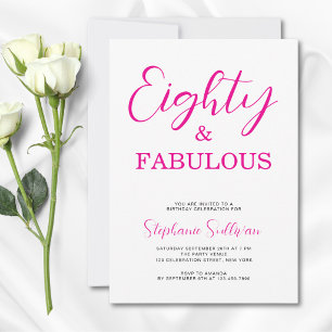 Invitación Cumpleaños de 80 años rosa: Ochenta y fabulosos