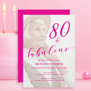 Invitación Cumpleaños de 80 años y fabuloso Overlay de foto c