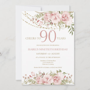 Invitación Cumpleaños de 90 años con Cheers rosado para Ella