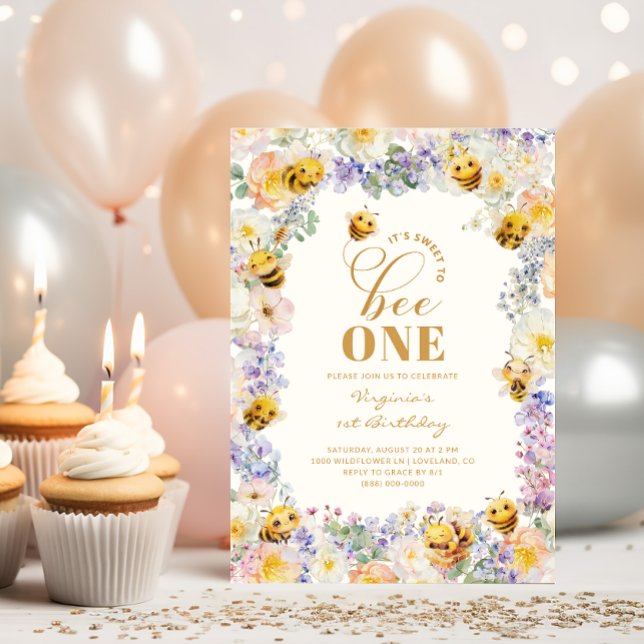 Invitación Cumpleaños de Abeja Linda (Cute Bee Birthday Invitation
)