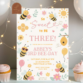 Invitación Cumpleaños de abeja rosa amarilla linda para cualq