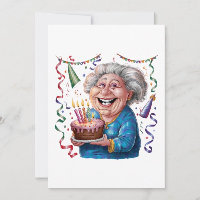 Invitación Cumpleaños de Abuela con Gran Sonrisa (Anverso)