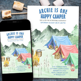 Invitación Cumpleaños de acampada del primer feliz campista